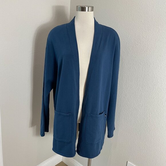 NEW American Giant Womens Medium French Terry Cardigan Marine Navy Pockets